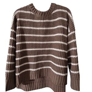 Brown and White Striped Women's Sweater